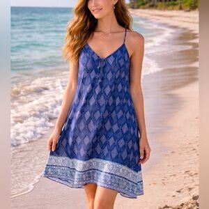 Forever 21 Y2K Vintage Blue & White Boho Flowy Dress